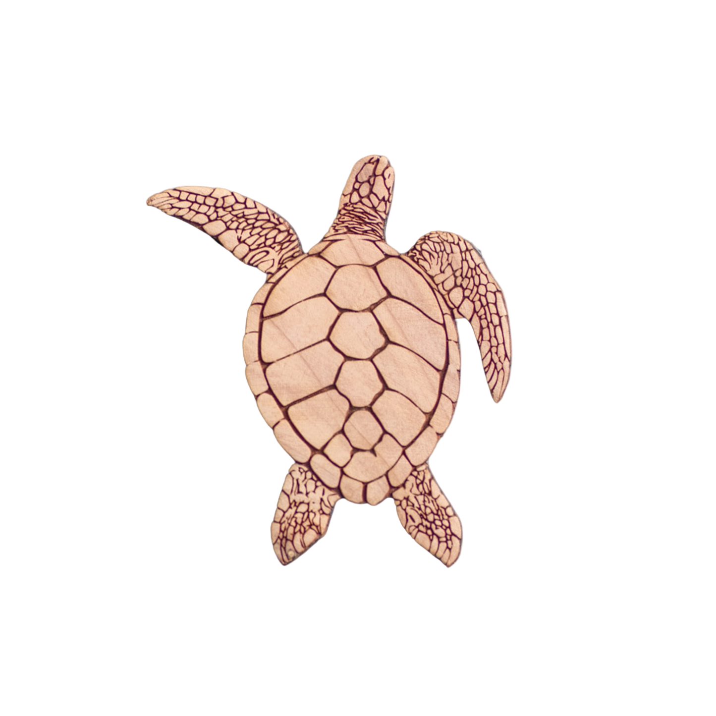 The Sea Turtle wooden car air freshener by FlowerWood engraved with a sea turtle swimming through ocean waves symbolizing harmony, calm, and perseverance, crafted from natural cedar wood.